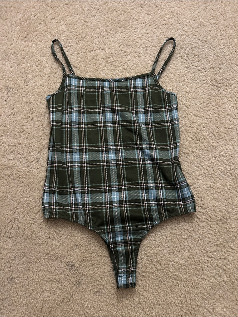 Poof! Olive Green & Light Blue Plaid Bodysuit